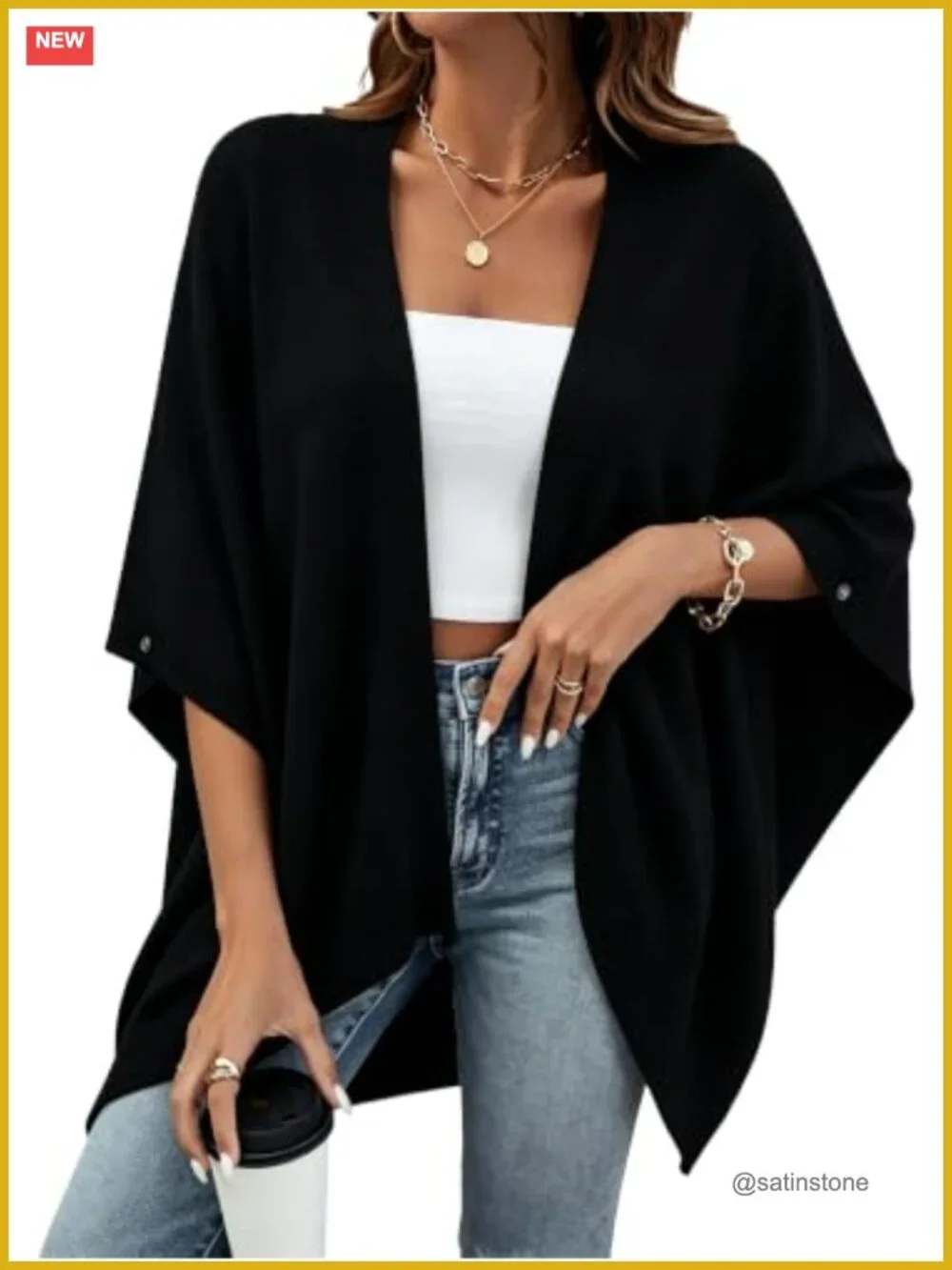 Knit Open Front Poncho Cardigan Shawl Wraps for Women
